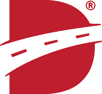 Davis Driving School red D logo with transparent road cutout